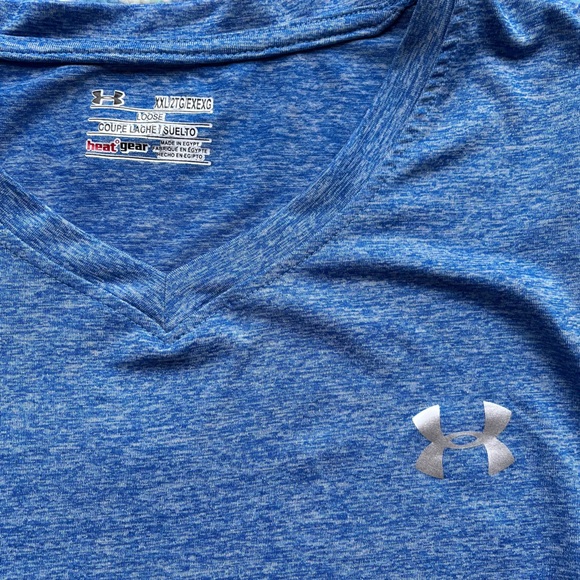 Under Armour Heat Gear Blue V-Neck Athletic T-Shirt XXL - Picture 3 of 7